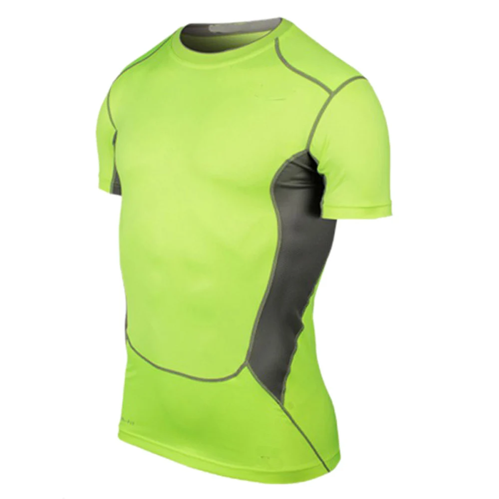 Мужская компрессионная футболка с коротким рукавом, спортивная коллекция, S-XXL - Цвет: Зеленый