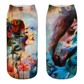 

Unisex Couples Abstract Beautiful Women Oil Painting Style Low Cut Short Boat Socks Colorful 3D Digital Printing Funny Hosiery