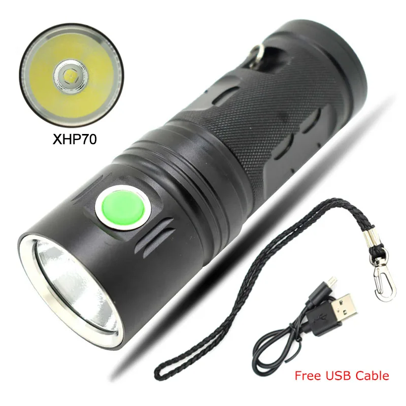 

Hot Ultra Powerful Flashlight USB Rechargeable Torch LED XHP70 Flashlight Battery 18650 3 Mode Flash Light for Camping Hunting