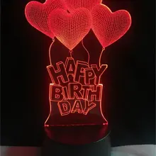 Счастливый день рождения Acrylique 3D Визуальный лампе сенсорный USB 3D Сердце светодиодный ночник лампа Иллюзия для настроения Затемняющая лампа 7 цветов