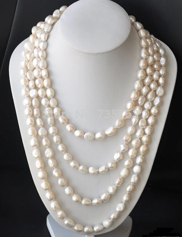 

HOT N703 LONG 100" 13mm NATURE white baroque freshwater pearl necklace