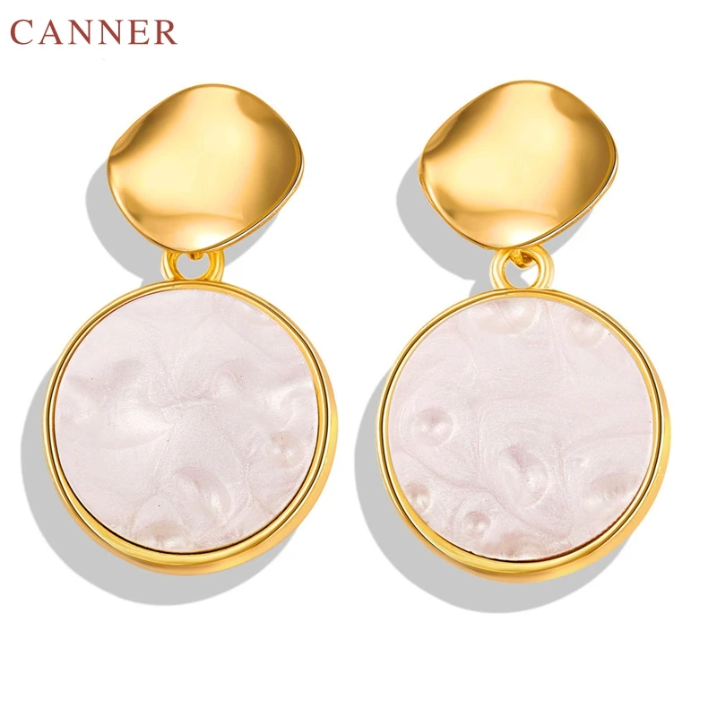 Gold Color Metal Acrylic Earrings for Women Geometric Heart Round Drop Earrings Party Wedding Jewelry C40