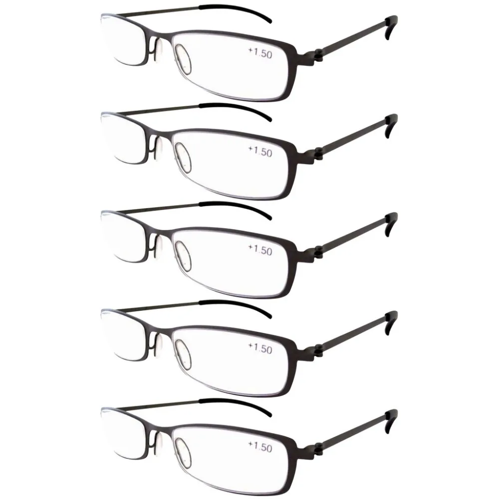 R12019 окуляр 5 пар из нержавеющей стали рамка очки для чтения Gunmetal+ 1,0/1,25/1,50/1,75/2,0/2,25/2,5/2,75/3,0/3,5/4,0/