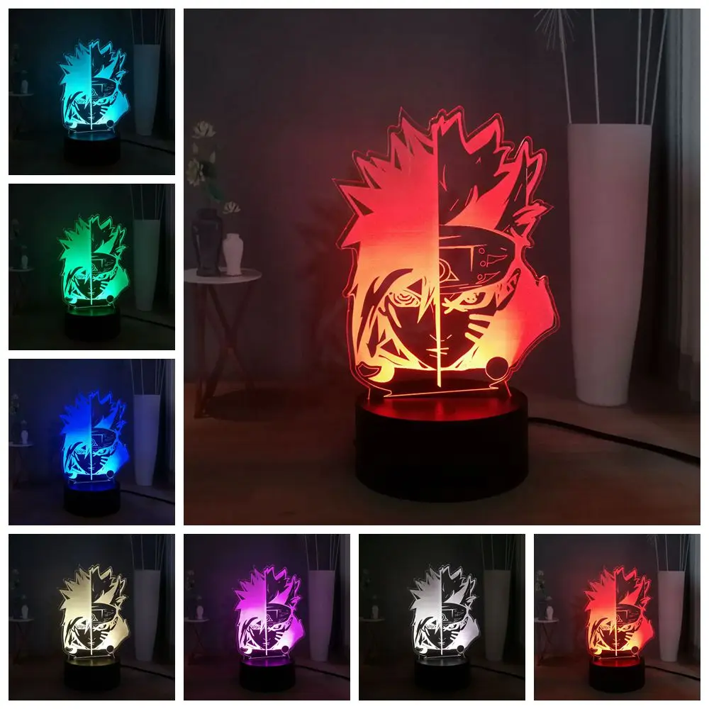 Горячая Наруто серия светодиодный 3D оптический ночник светильник Sasuke Kakashi Uzumaki USB