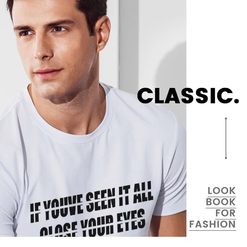 

Men's short-sleeved t-shirt white casual half-sleeved O-neck shirt European and American horizontal letter print shirt HY1MC01