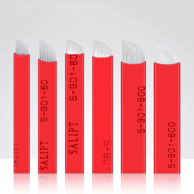 

500pcs Red Microblading needles 7 9 11 12 pin Permanent Makeup Eyebrow flex Blade Microblading lamina blade Agulhas Tebori