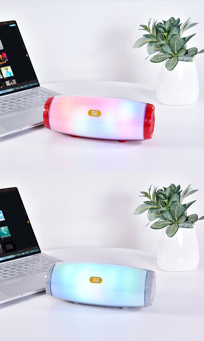 TG165 Portable Bluetooth Speaker Stereo Leather Column 5 Flash Style LED Subwoof