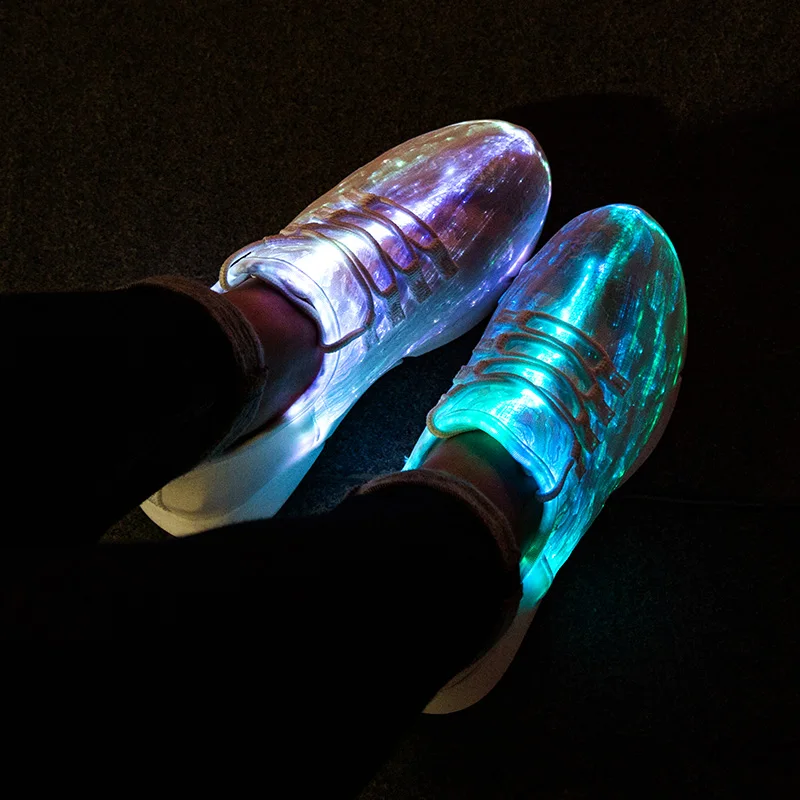 7ipupas Новая повседневная обувь волоконно-оптическая ткань и эластичная подошва удобные USB заряжаемые светодиодные туфли для женщин и мужчин кроссовки