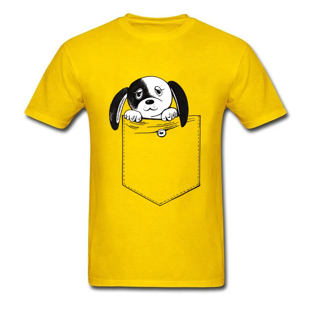Family Men's T-Shirt O Neck Short Sleeve Pure Cotton Cute pocket puppy Tees Casual Tops Shirt Wholesale Cute pocket puppy yellow
