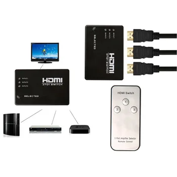 

100pcs HDMI Switch with IR Remote 3 In 1 Out 3 PORT HDMI hub Selector For HDTV PS3 DVD