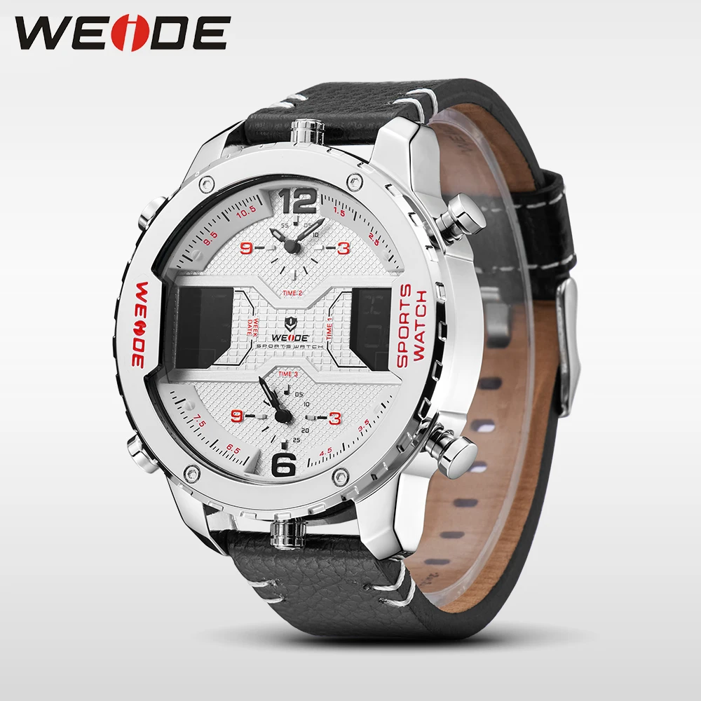 WEIDE натуральная Элитный бренд новые часы кварцевые для мужчин кожа Спортивные