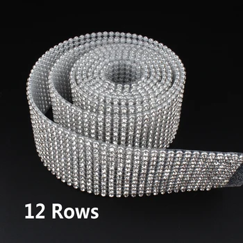 

12 Rows SS8 Diamond Hotfix Rhinestone Mesh Banding Chain with silver Aluminum base crystal trim mesh 1.2m for garment