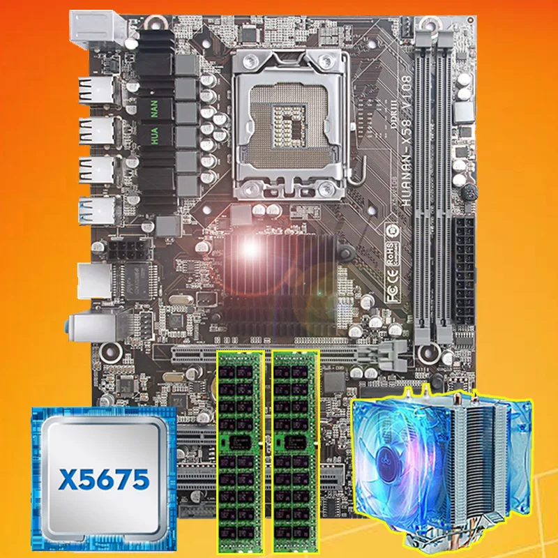 Najtaniej Marka płyta główna na sprzedaż huanan zhi X58 płyta główna z procesorem intel xeon X5675 3.06GHz z chłodnicą 8G (2*4G) pamięć DDR3 REG ECC