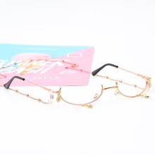 Модные женские очки с полуоправой, металлическое сверло из драгоценного металла на цепи, милые женские ретро очки с подвеской ручной работы, линзы Oculos De Gafas