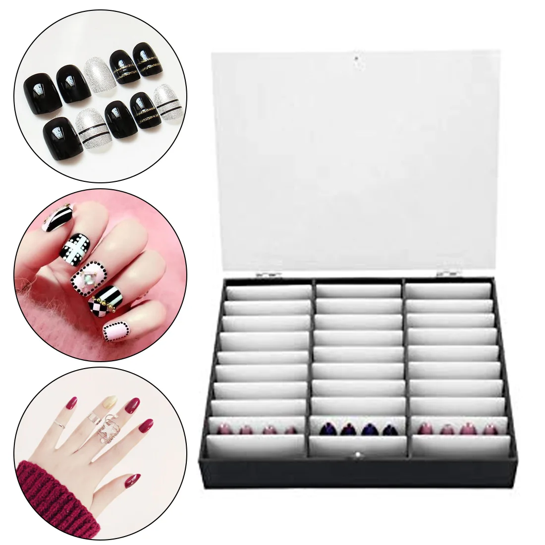 

Makeup Organizer Storage Box Fake Nail Tips Storage Box 30 Compartments Nail Art Decoration Container False Nail Display Case