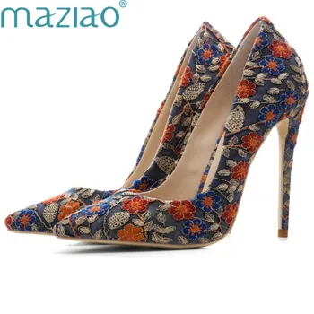 

Women Shoes Pointed Toe Shallow Mouth Flower Elegant Mary Jane Shoes Sexy Party Shoes Woman Heels MAZIAO