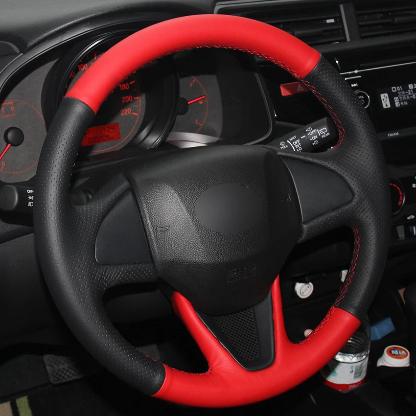 Черные чехлы на руль из натуральной кожи красного цвета для Honda Fit Новинка Fit Honda City
