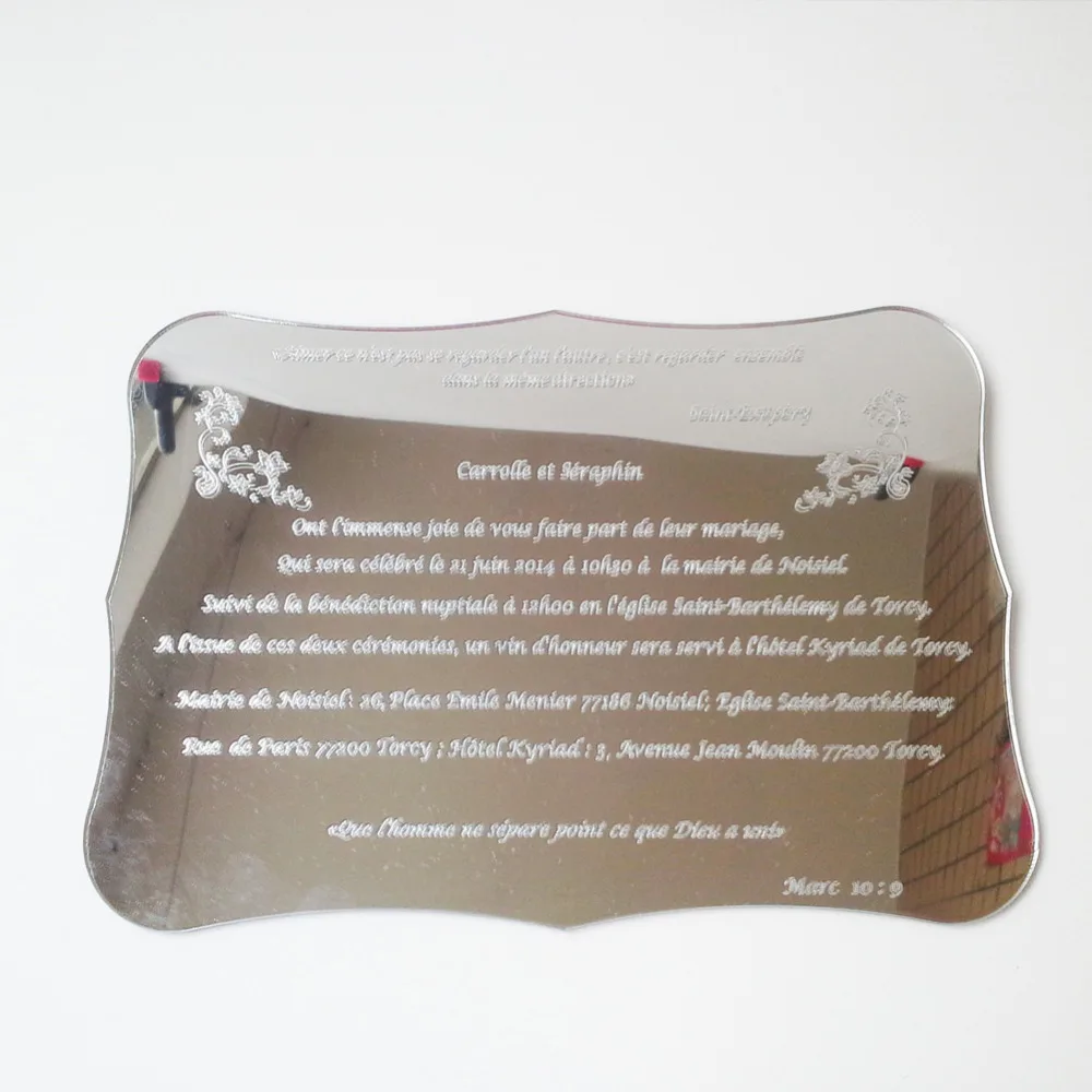  Silver mirror scroll shape acrylic wedding invitation card 120*170mm (1lot=100pcs) - 32440568135