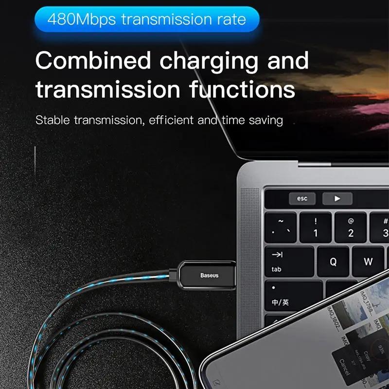 Плоский светодиодный светящийся usb-кабель Baseus для iPhone X S Max 8 7 6 a, кабель для синхронизации данных, кабель для быстрой зарядки и зарядки для iPhone