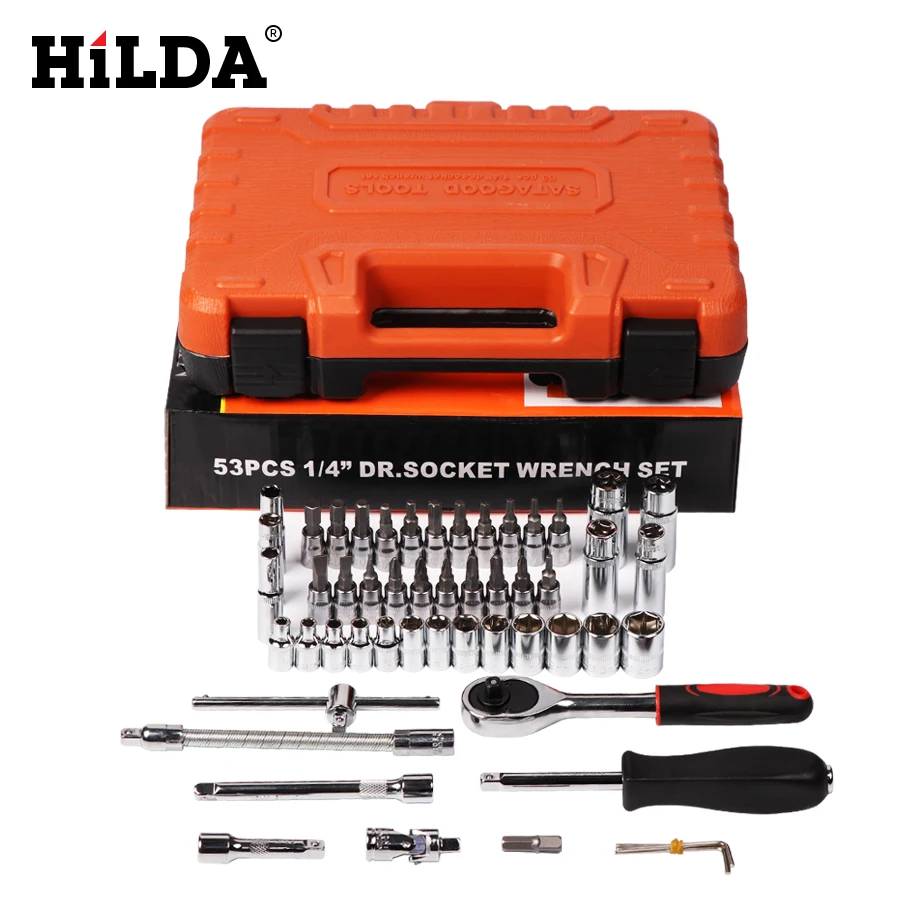  HILDA 53 pcs Car Repair Tool Sets Batch Head Ratchet Pawl Socket Spanner Screwdriver socket set Com