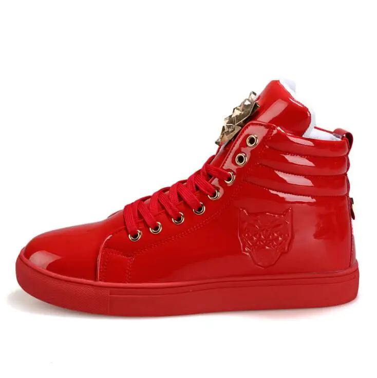 Fashion High Top Casual Shoes For Men PU Leather Lace Up Red White Black Color Mens Casual Shoes Men High Top Shoes
