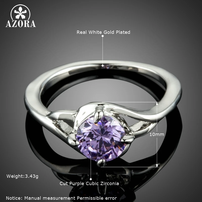 AZORA Brand Luxury White Gold Color Finger Rings For Women Purple Zirconia Engagement Charming Ring Fashion Jewelry Gifts TR0214