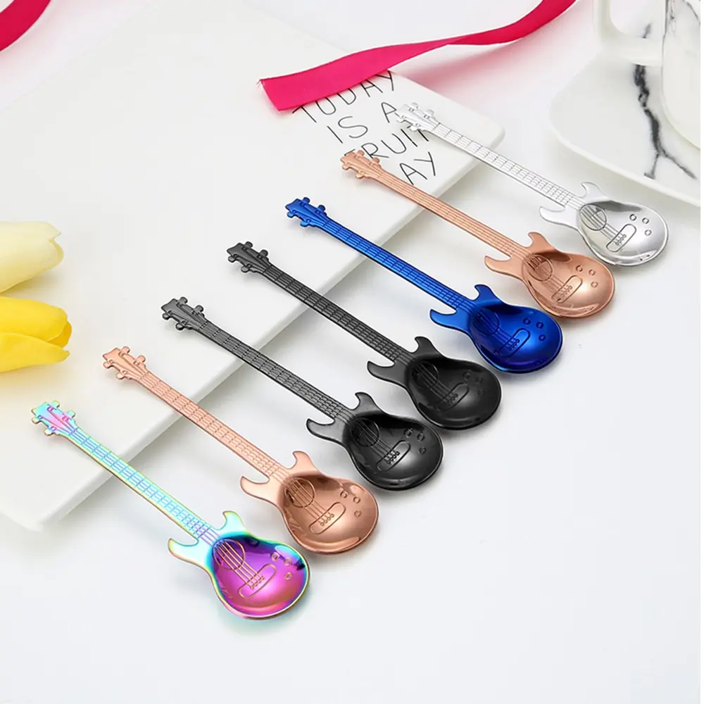 

304 Stainless Steel Coffee Spoon Ice Bar Music PUB Guitar Spoons Tea Spoon Flatware Drinking Tools Kitchen Gadget
