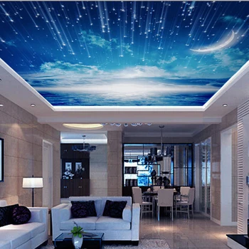

5D/8D Outer Space Blue Sky Moon 3d Wall Ceiling Murals Vinyl Wallpaper for Ceiling Living Room 3d Photo Mural 3d Ceiling Murals