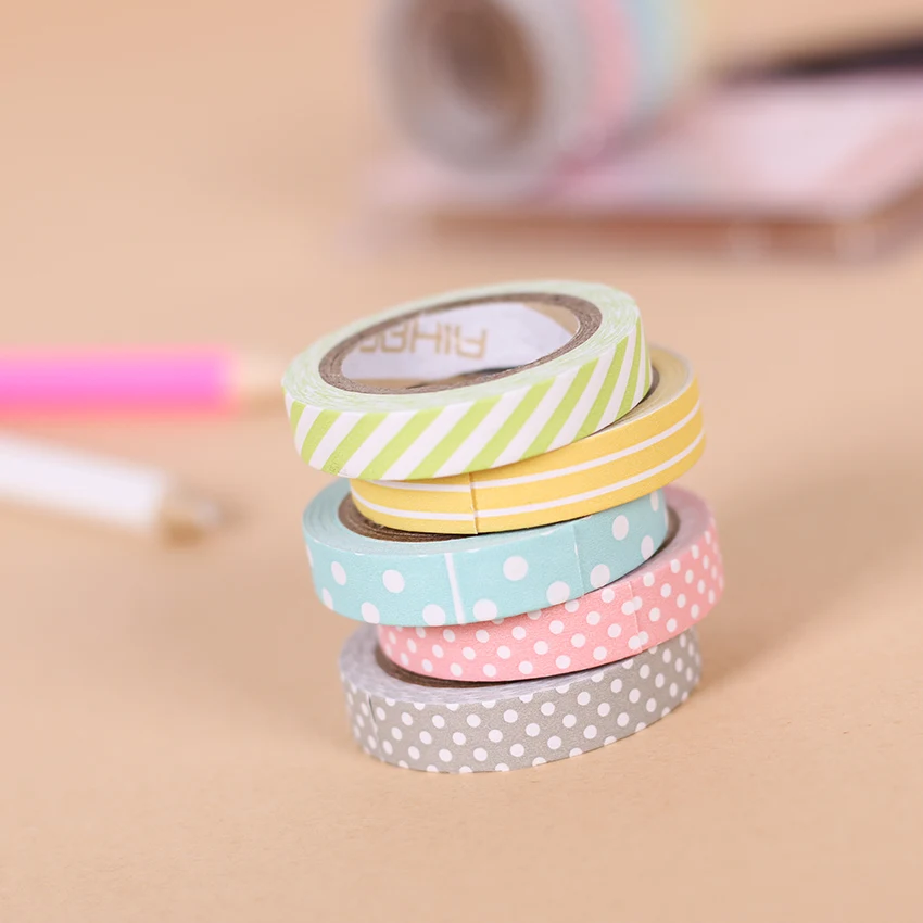 5PCS-Pack-Candy-Color-Rainbow-Striped-Dots-Washi-Tape-DIY-Decorative-Tape-Color-Paper-Adhesive-Tapes