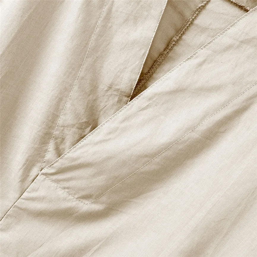 Мужская рубашка, новая мода, популярная Летняя Повседневная Мужская льняная рубашка в стиле пэчворк с рукавом семь минут, одноцветная Свободная рубашка с v-образным вырезом, 40