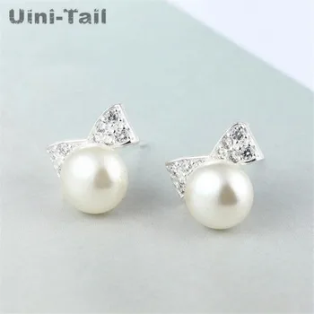 

Uini-Tail hot sale 2018 new Korean version 925 sterling silver pearl bow earrings Korea small fresh fashion wild jewelry GN350