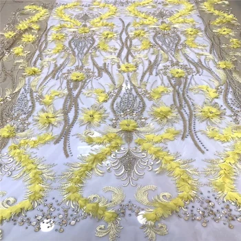 

Tollola African Lace Fabric Yellow High Quality 3D Lace French Net Lace Fabrics 2019 African Nigerian Lace Fabrics For Wedding