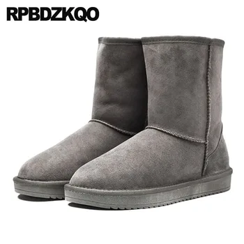 

suede real fur snowboot high quality short sheepskin shoes australian snow designer slip on runway ankle winter men boots with