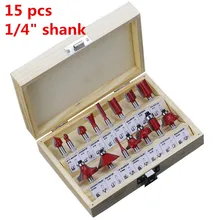 15 pçs/set 1/4 shank 8 8mm shank carboneto de tungstênio carpintaria fresas ferramentas de corte gravura em madeira roteador bit conjuntos com caixa