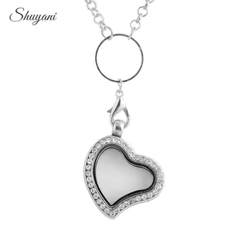 

10PCS Floating Locket for Charms Crystal Heart Magnetic Living Memory Glass Locket Pendant Necklace with Free Chain