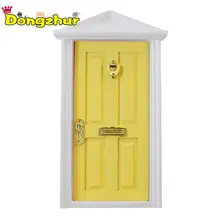 Желтый абсолютно 1:12 Кукла Аксессуары для мини-мебели Европейская дверь дети DIY Кукольный дом украшение дверная игрушка модель