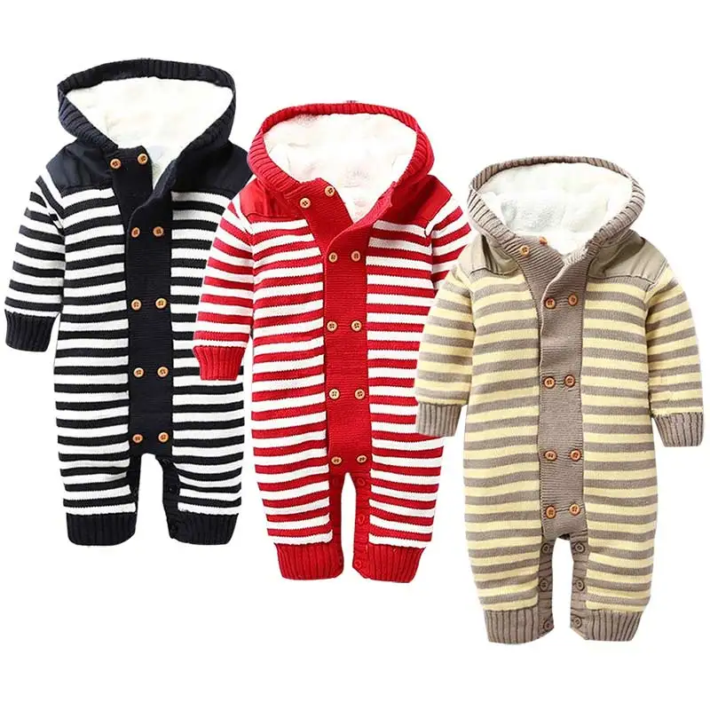 

2017 Baby Romper Thick Fleece Warm Cardigan Winter Knitted Sweater Infant Clothes Hooded Outwear 88 FJ88