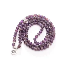 6-8MM Fashion Purple women bracelet 108 mala yoga bracelet Howlite Natural Stone with Lotus charm Bracelet natural old pit a cargo ice waxy filled with purple violets bracelet burma stone bracelet with certificat