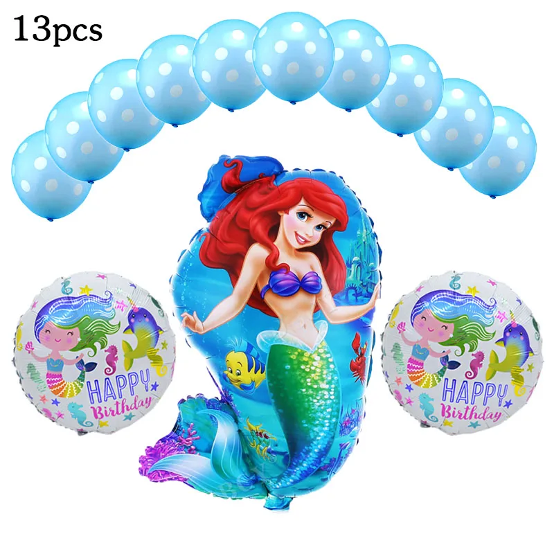 

13pcs/lot Mermaid Foil Balloon and 12 inch 2.8g Latex kids toys balloons Set Birthday Party Girl Ariel of Cartoon Helium Ballon