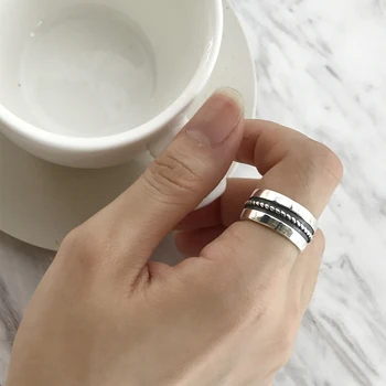

100% S925 Sliver Wide-faced Vintage Ring couple ring jewelry Adjustable Opening Ring Women's Accessories