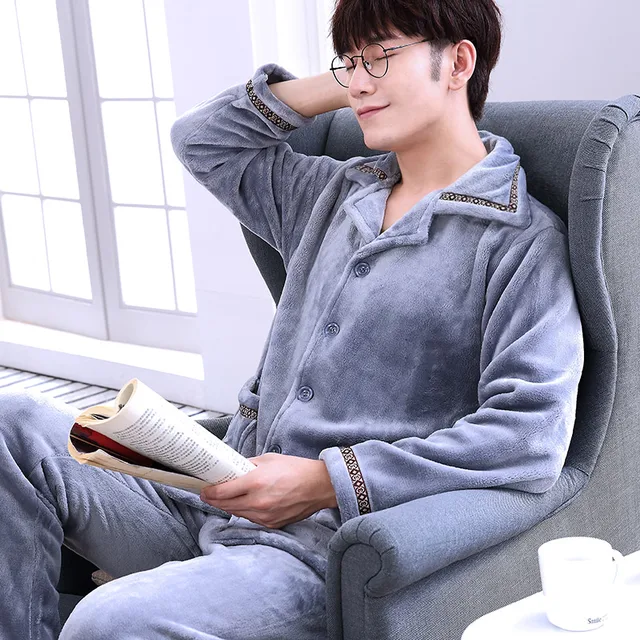 SusanDick 2017 Autumn Winter Coral Fleece Pajamas Men Thick Warm