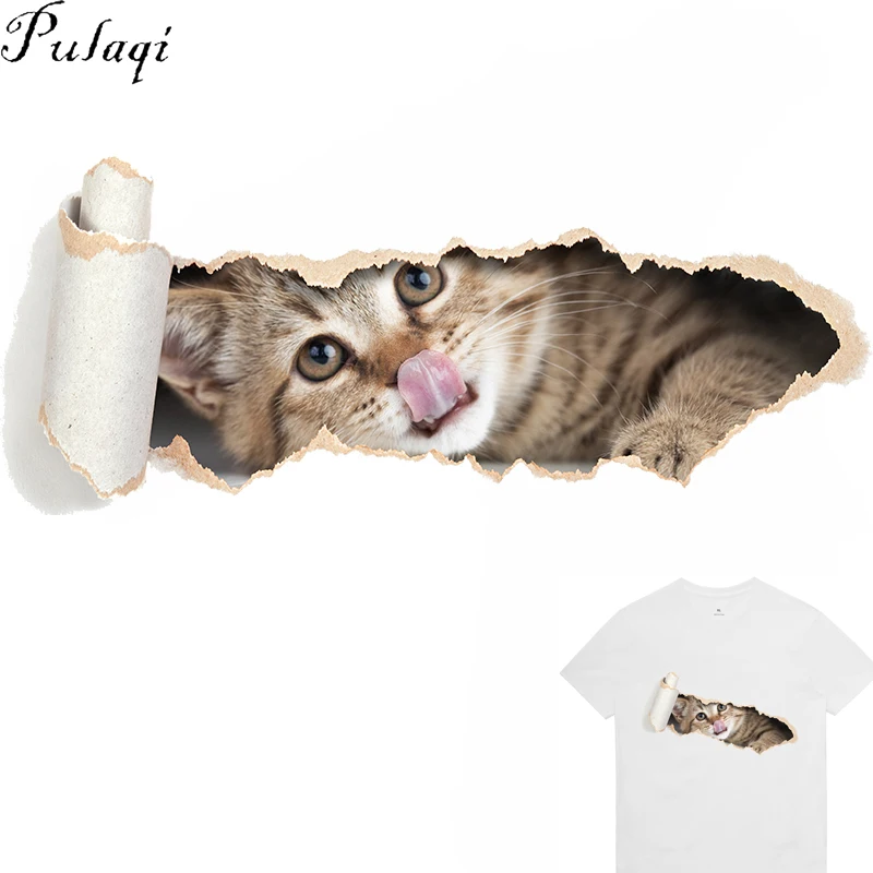 

Pulaqi 3D Cute Cat Heat Transfers T-Shirt DIY Decoration A-Level Washable Iron On Patches Thermal Transfer Garment Sticker F