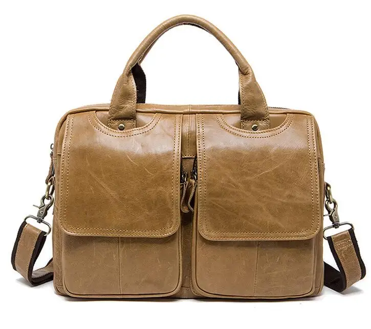 Портфель с выгравированным именем, мужская сумка из натуральной кожи, мужские сумки 14 дюймов, деловые сумки для ноутбука, Мужские портфели, сумки из коровьей кожи - Цвет: yellow bag