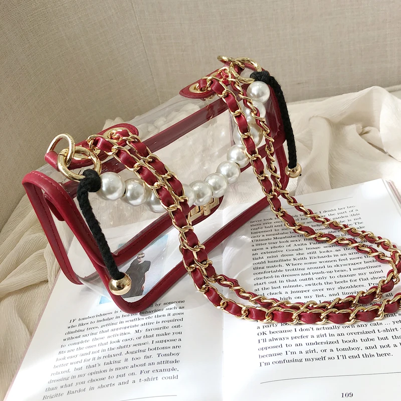 

Transparent Jelly bag 2019 Fashion New High Quality PVC Women's Designer Handbag Pearl Tote bag Chain Shoulder Messenger bags