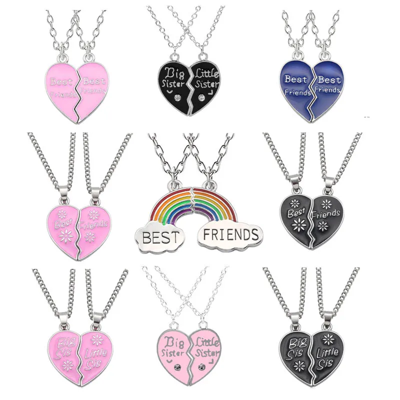 

Dropshipping Broken Pendant Necklace Best Friends Rainbow 2 pcs Splicing Friendship Necklace Puzzle Choker For Women Girls Gifts