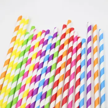 

(100pcs/lot) Rainbow Stripes Paper Straws Summer Wedding Decor Candy Dessert Topper