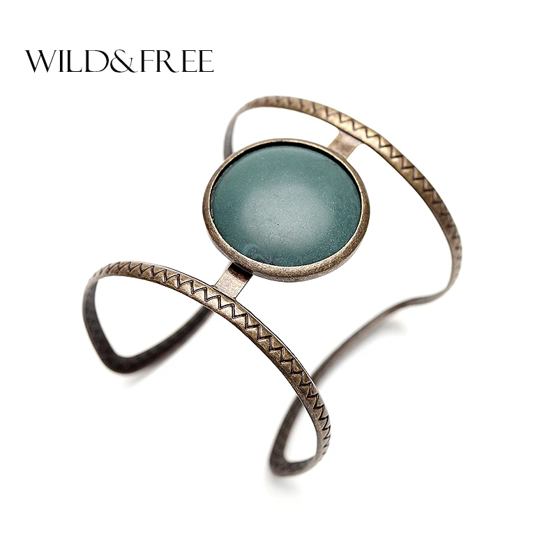 

Vintage Boho Ethnic Simulated Big Stone Open Cuff Bangles For Women Fashion Statement Open Infinity Bracelets India Jewelry Gift