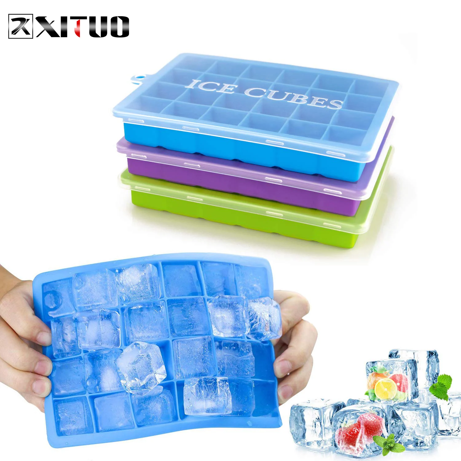 

XITUO Silicone Ice Cube Tray with Removable Cover Ice Cube Mold Cube Beer Whiskey Baby Food Chocolate Ice Cube Summer Drink Cool