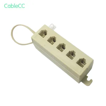 

5 Way Outlet 6P4C RJ11 RJ12 Telephone Phone Modular Jack Line Splitter Adapter Beige 1-in-5-out