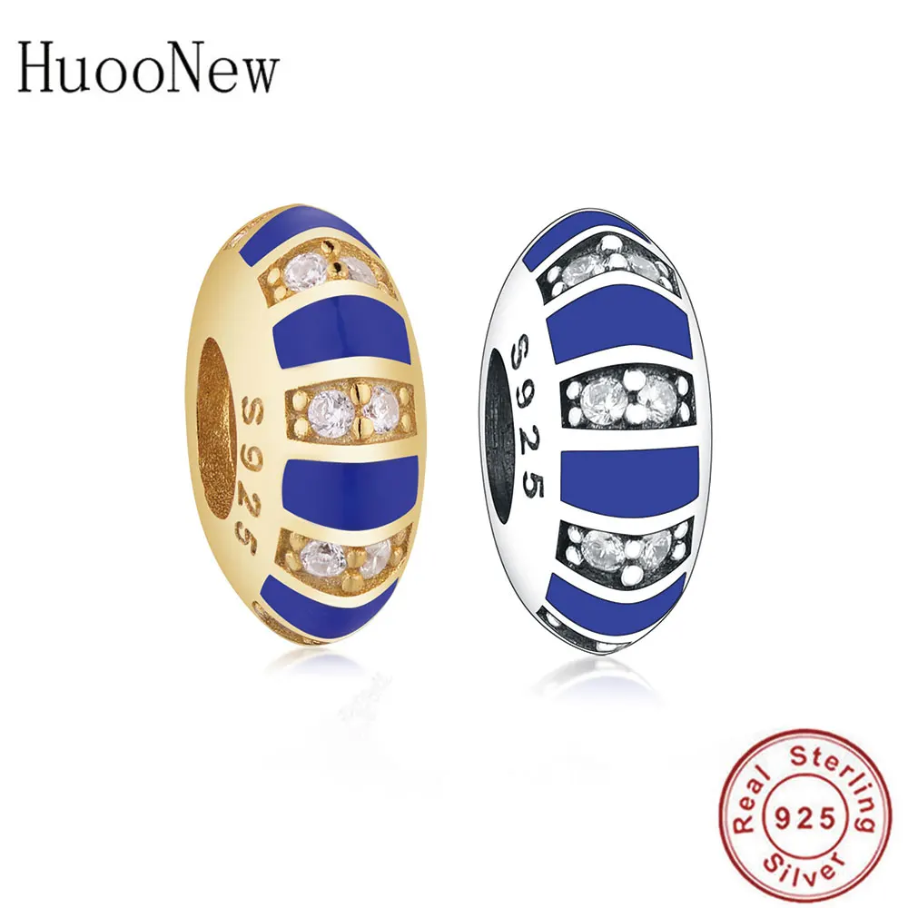 

Fit Original Pandora Charm Bracelet 925 Sterling Silver Exotic Square Blue Gold Color Enamel Zirconia Stone Bead Spacer Berloque
